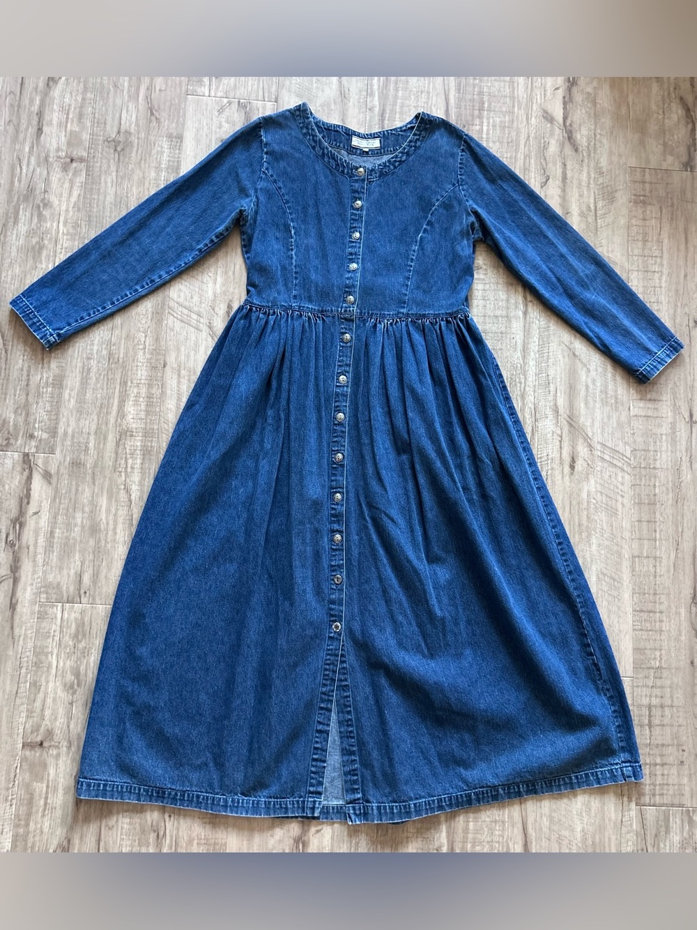 Vintage Denim cowgirl rodeo Long Sleeve Dress Blue cottagecore lagenlook modest
